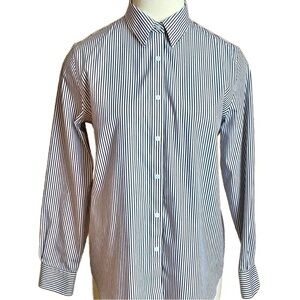 Jones New York Striped Cotton Button Down Shirt Black White Size M